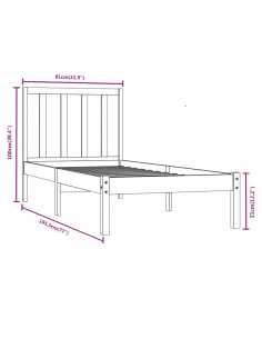 Giroletto in Legno Massello Nero 75x190 cm Small Single