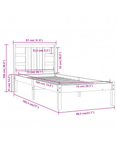 Giroletto in Legno Massello Nero 75x190 cm Small Single