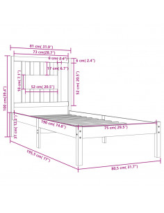 Giroletto in Legno Massello Nero 75x190 cm Small Single