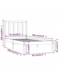 Giroletto in Legno Massello Nero 75x190 cm Small Single