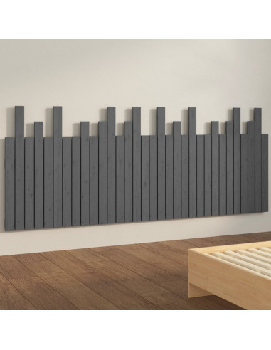 Testiera da Parete Grigia 204x3x80 cm in Legno Massello di Pino