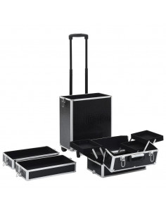 Valigia Trolley per Cosmetici Alluminio Nero Design Coccodrillo
