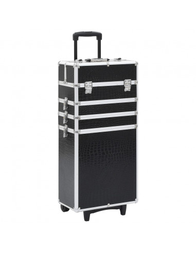 Valigia Trolley per Cosmetici Alluminio Nero Design Coccodrillo