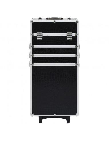 Valigia Trolley per Cosmetici Alluminio Nero Design Coccodrillo