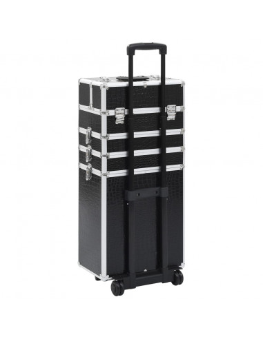 Valigia Trolley per Cosmetici Alluminio Nero Design Coccodrillo