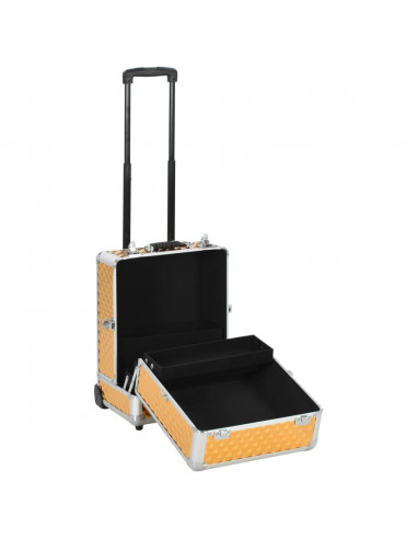 Valigia Trolley per Cosmetici 35x29x45 cm Oro in Alluminio