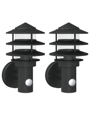 Applique per Esterno con Sensore 2 pz Nere in Acciaio Inox