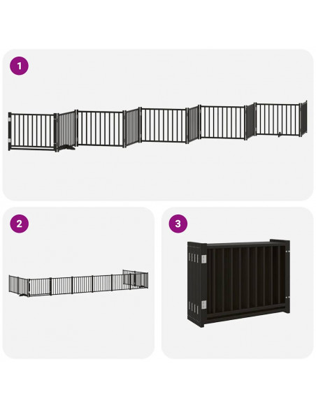 Cancello Cani Porta Pieghevole Nero 10 Pannelli 800 cm Pioppo