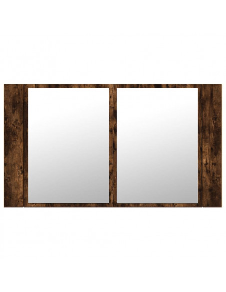 Armadietto a Specchio con LED Rovere Fumo 80x12x45cm Acrilico