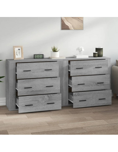 Credenze 2 pz Grigio Sonoma in Legno Multistrato