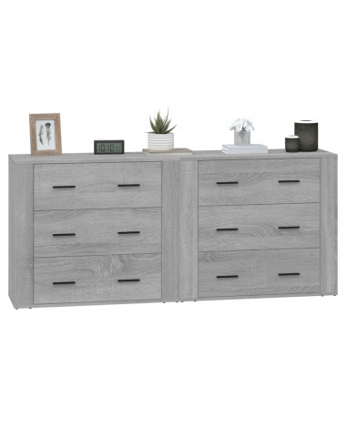 Credenze 2 pz Grigio Sonoma in Legno Multistrato