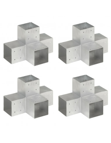 Connettori Pali a Forma di X 4 pz in Metallo Zincato 101x101 mm