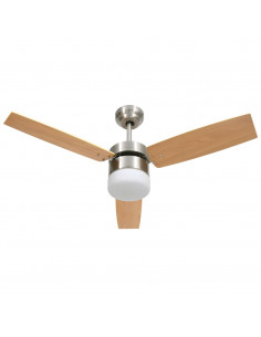 Ventilatore Soffitto Luce e Telecomando 108cm Marrone Chiaro 2