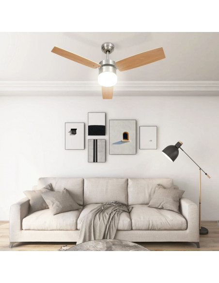 Ventilatore Soffitto Luce e Telecomando 108cm Marrone Chiaro