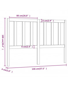 Testiera per Letto Nera 146x4x100 cm in Legno Massello di Pino