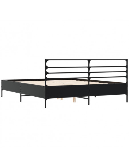 Giroletto Nero 160x200 cm in Legno Multistrato e Metallo