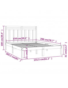 Giroletto Nero in Legno Massello 150x200 cm King Size