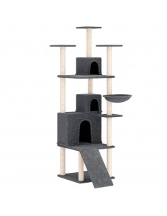 Albero per Gatti con Tiragraffi in Sisal Grigio Scuro 175 cm 2