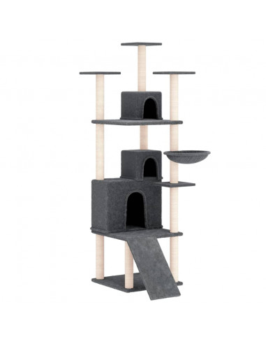 Albero per Gatti con Tiragraffi in Sisal Grigio Scuro 175 cm