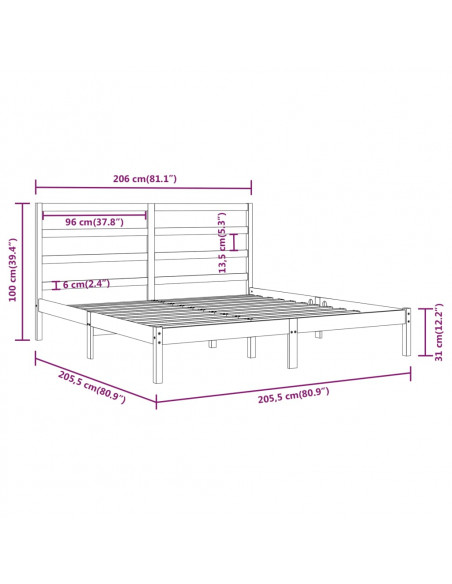 Giroletto Nero in Legno Massello di Pino 200x200 cm