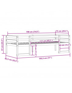 Giroletto per Bambini 75x190 cm in Legno Massello di Pino
