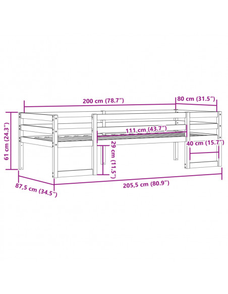 Giroletto per Bambini 80x200 cm in Legno Massello di Pino