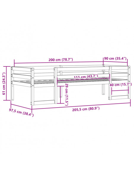 Giroletto per Bambini 90x200 cm in Legno Massello di Pino