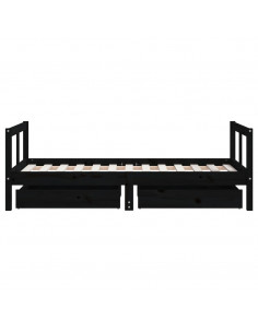 Giroletto per Bambini con Cassetti Nero 80x160 cm Massello Pino