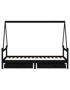 Giroletto per Bambini con Cassetti Nero 90x190 cm Massello Pino