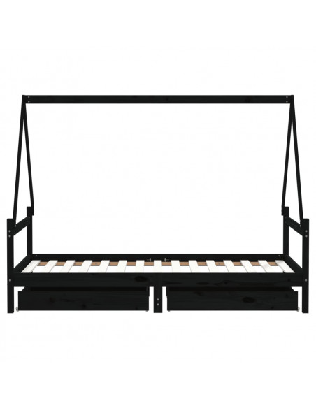 Giroletto per Bambini con Cassetti Nero 90x190 cm Massello Pino