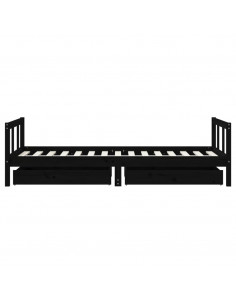 Giroletto per Bambini con Cassetti Nero 90x190 cm Massello Pino