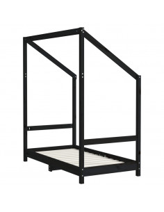 Giroletto per Bambini Nero 70x140 cm in Legno Massello di Pino
