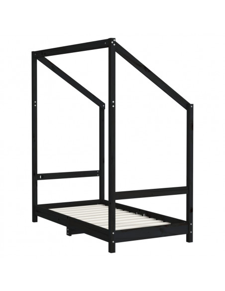 Giroletto per Bambini Nero 70x140 cm in Legno Massello di Pino