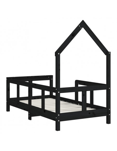 Giroletto per Bambini Nero 70x140 cm in Legno Massello di Pino