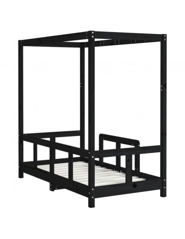 Giroletto per Bambini Nero 70x140 cm in Legno Massello di Pino
