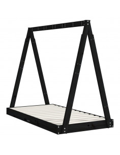 Giroletto per Bambini Nero 70x140 cm in Legno Massello di Pino