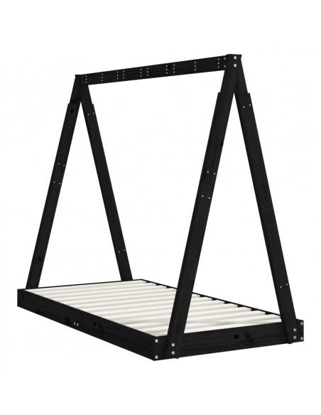 Giroletto per Bambini Nero 70x140 cm in Legno Massello di Pino