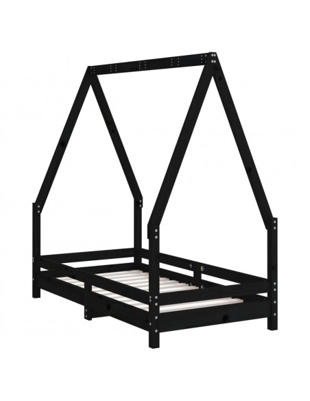 Giroletto per Bambini Nero 70x140 cm in Legno Massello di Pino