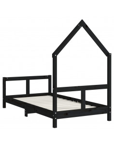 Giroletto per Bambini Nero 80x160 cm in Legno Massello di Pino