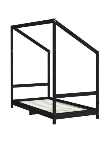 Giroletto per Bambini Nero 80x160 cm in Legno Massello di Pino