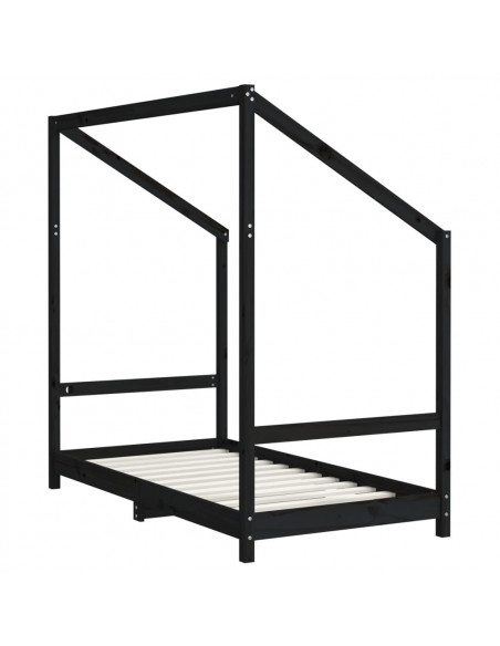 Giroletto per Bambini Nero 80x160 cm in Legno Massello di Pino