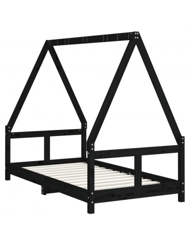 Giroletto per Bambini Nero 80x160 cm in Legno Massello di Pino