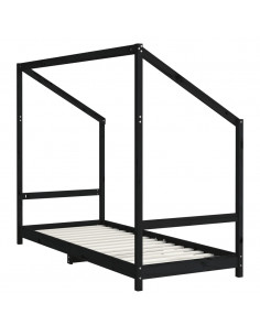 Giroletto per Bambini Nero 80x200 cm in Legno Massello di Pino
