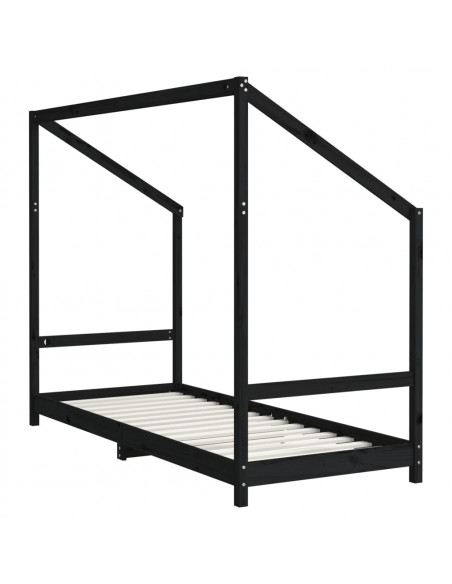 Giroletto per Bambini Nero 80x200 cm in Legno Massello di Pino