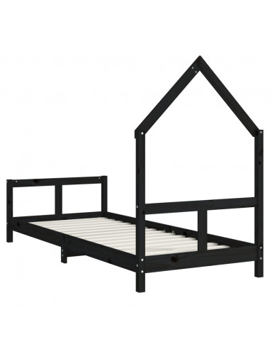 Giroletto per Bambini Nero 80x200 cm in Legno Massello di Pino