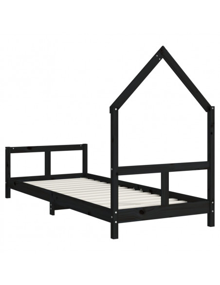 Giroletto per Bambini Nero 80x200 cm in Legno Massello di Pino