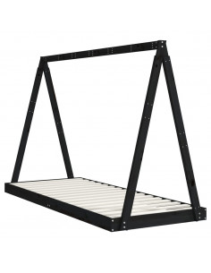 Giroletto per Bambini Nero 80x200 cm in Legno Massello di Pino