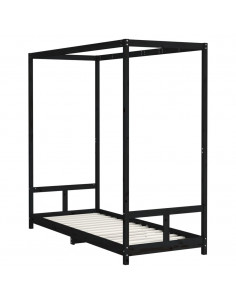Giroletto per Bambini Nero 80x200 cm in Legno Massello di Pino