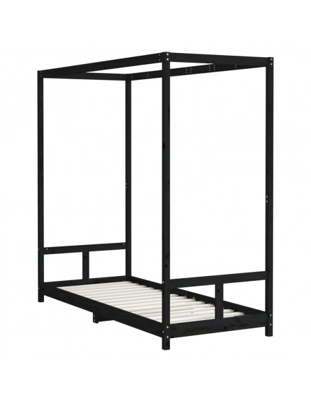 Giroletto per Bambini Nero 80x200 cm in Legno Massello di Pino