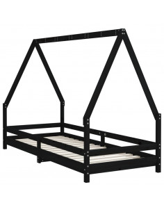 Giroletto per Bambini Nero 80x200 cm in Legno Massello di Pino